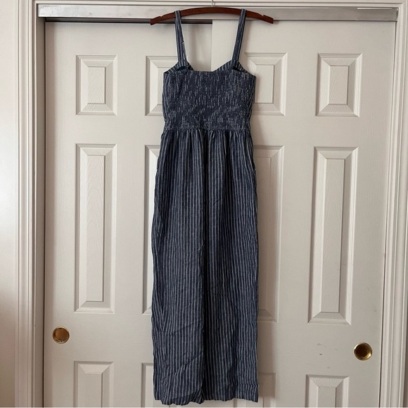Abercrombie and Fitch Jumpsuit Pinstripe Denim with Cutout Cotton & Linen Blend - Picture 6 of 6